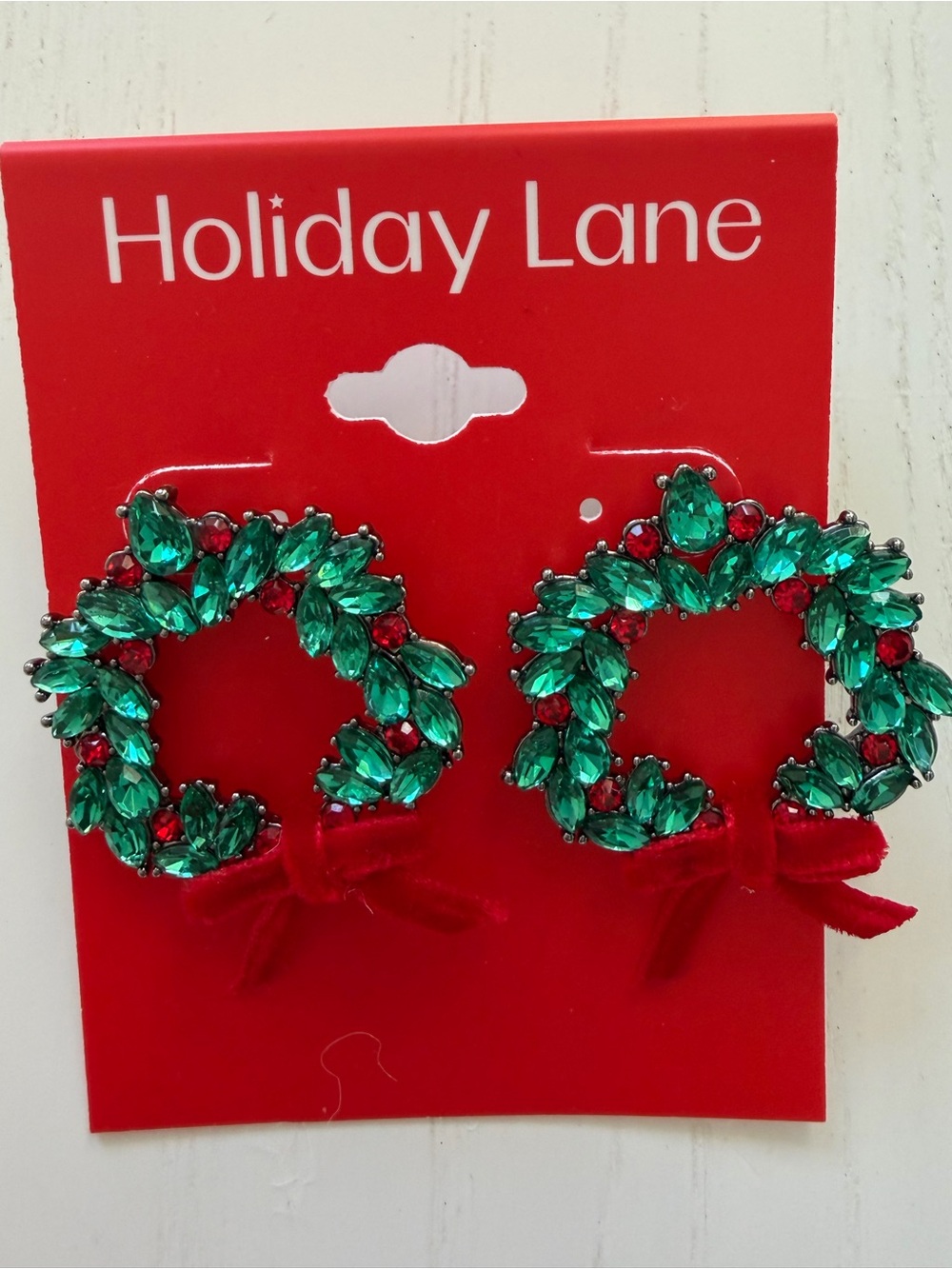 Holiday Lane Emerald Green Wreath Earrings with Red Accents